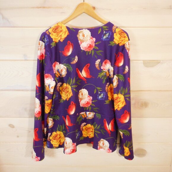 Disney Parks Women's size XL Peplum Jacket Tinker Bell Purple Floral Full Zip - Picture 3 of 11